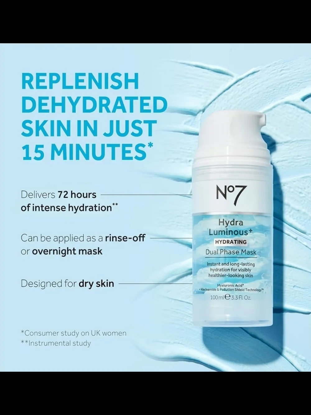 No7 HydraLuminous+ Dual Phase Hydrating Face Mask, 3.5 Fl Oz BNIB